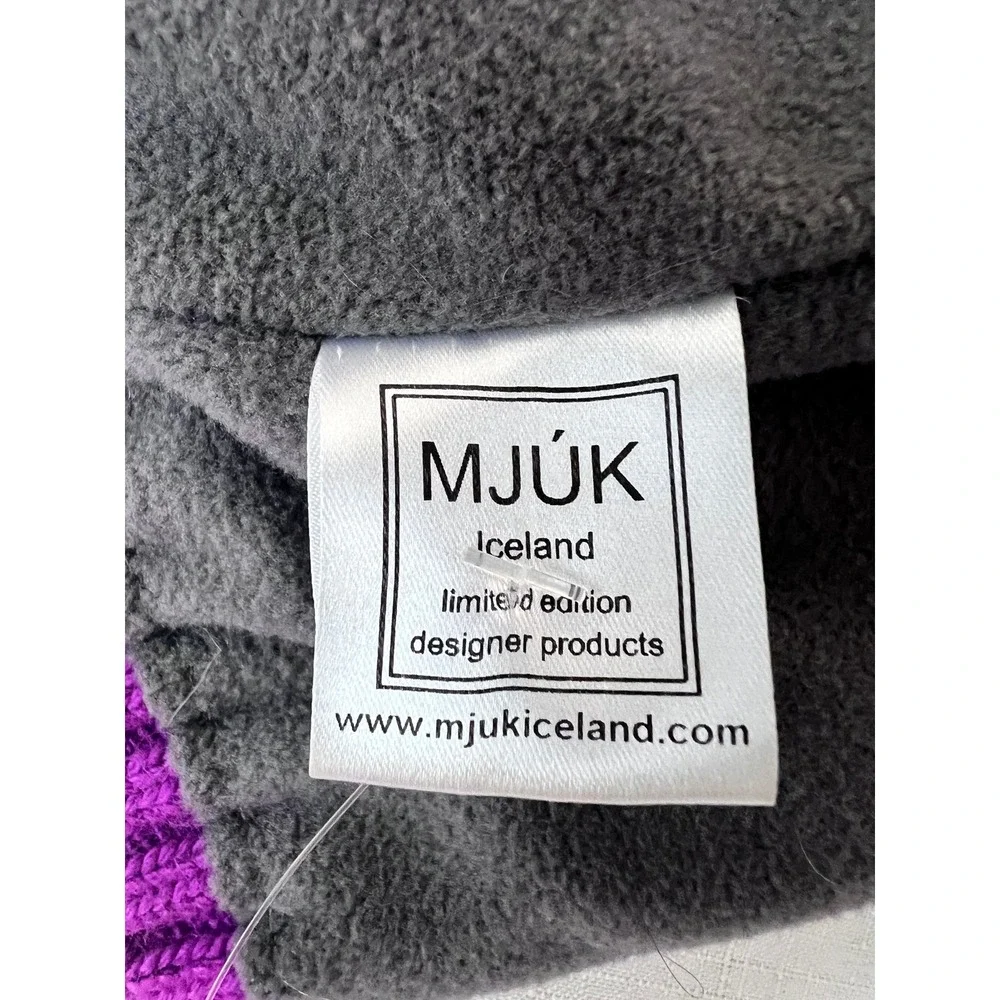 MJÚK Iceland Beanie Women OS Purple Excellent Merino Angora Fleece Lined Knit